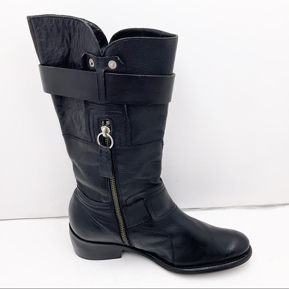 {Vera Wang Lavender} Black Leather Moto Boots - Picture 3 of 16